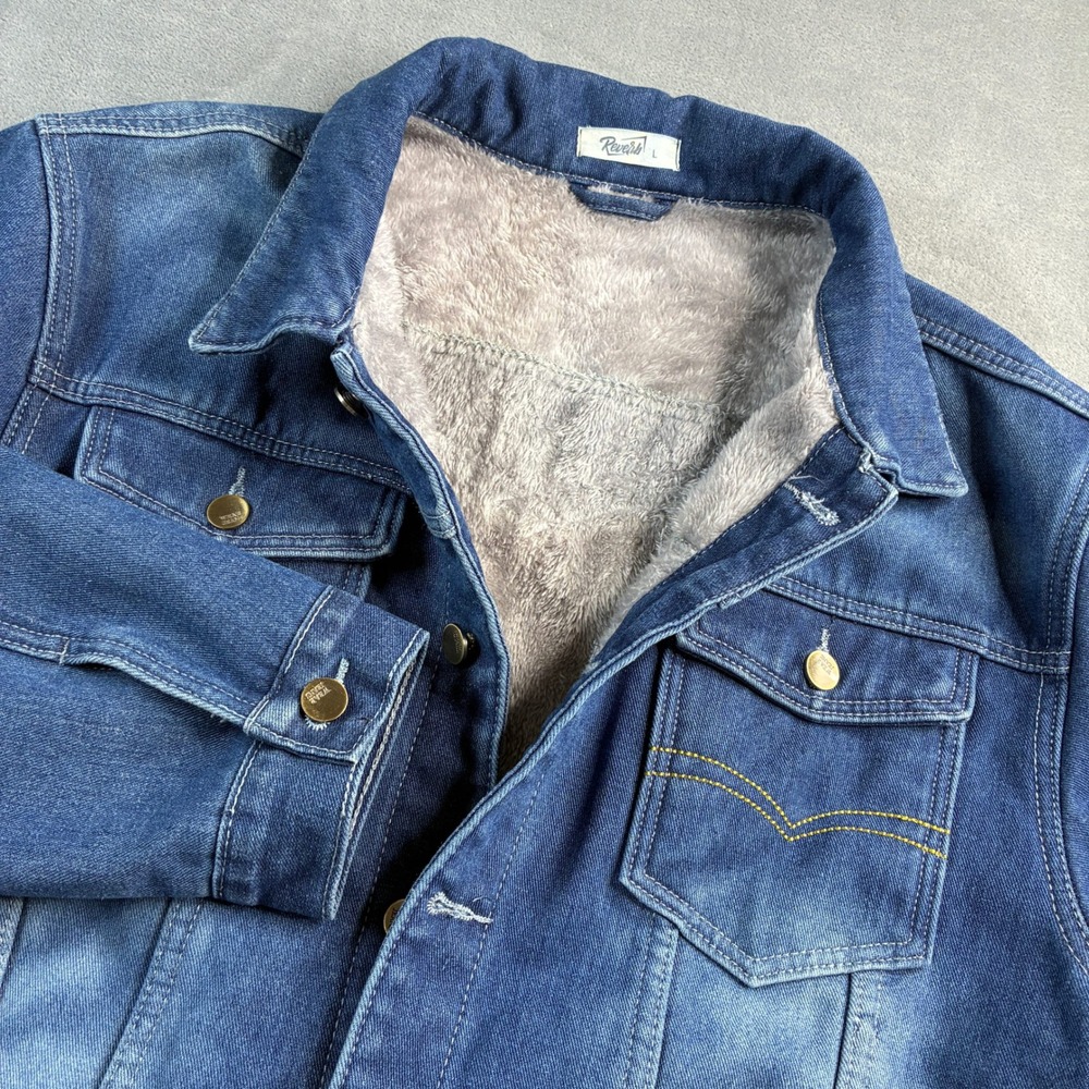 Reverb Men's Sherpa Lined Denim Jacket‎ Blue Jean Trucker Style Size Large